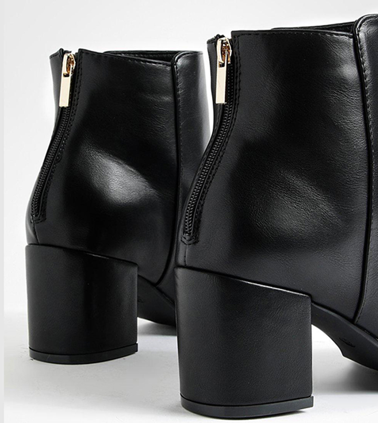 Wide Fit Pu Low Block Heel Ankle Boots