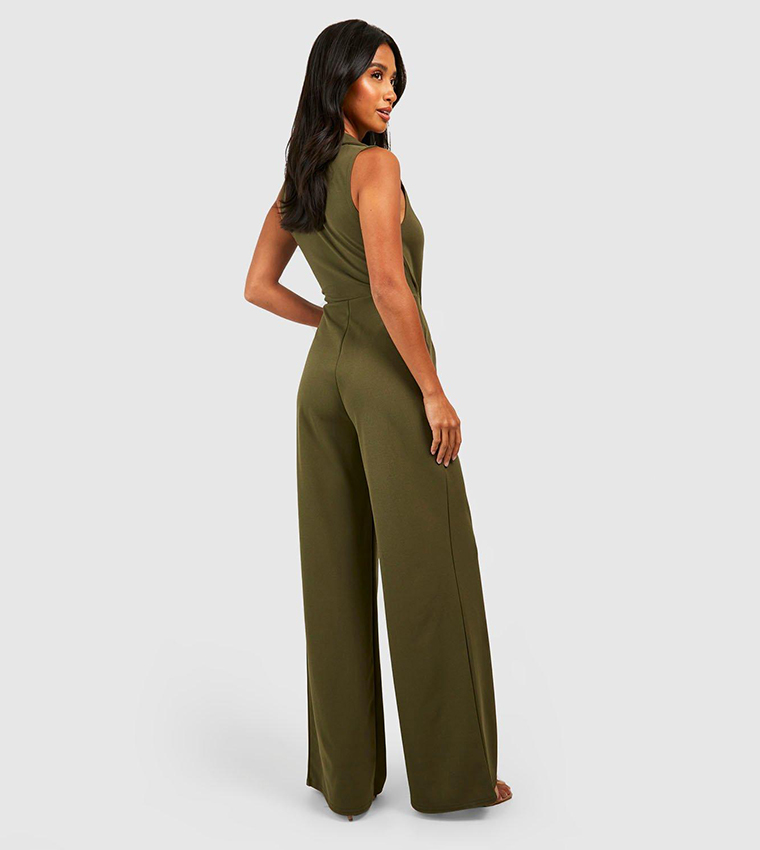 Buy Boohoo Button Up Tailored Jumpsuit In Khaki