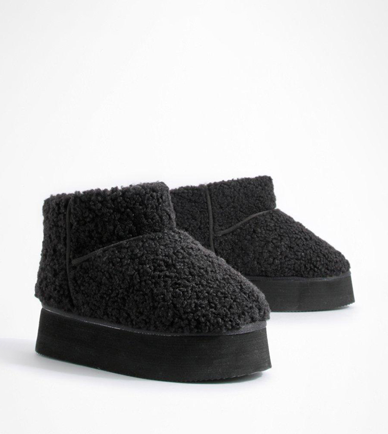 Buy Boohoo Borg Ultra Mini Platform Cosy Boots In Black 6thstreet Kuwait 5682