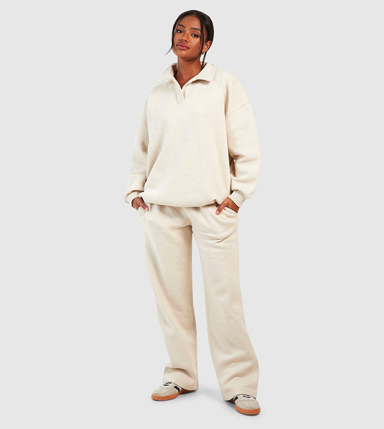 Buy Boohoo Collard Sweatshirt And Straight Leg Jogger Tracksuit In