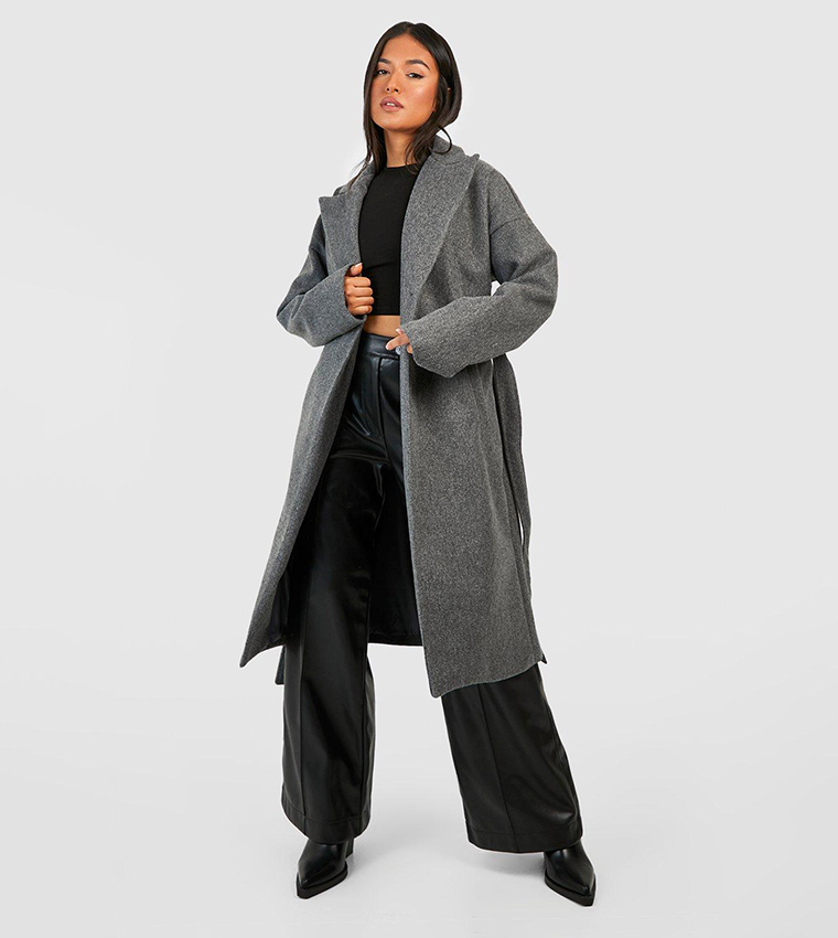 Belted wool look coat online