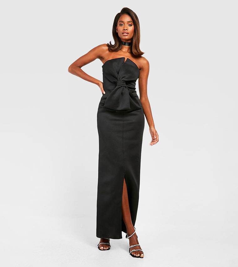 Buy Boohoo Scuba Bow Bandeau Maxi Dress In Black 6thStreet Kuwait