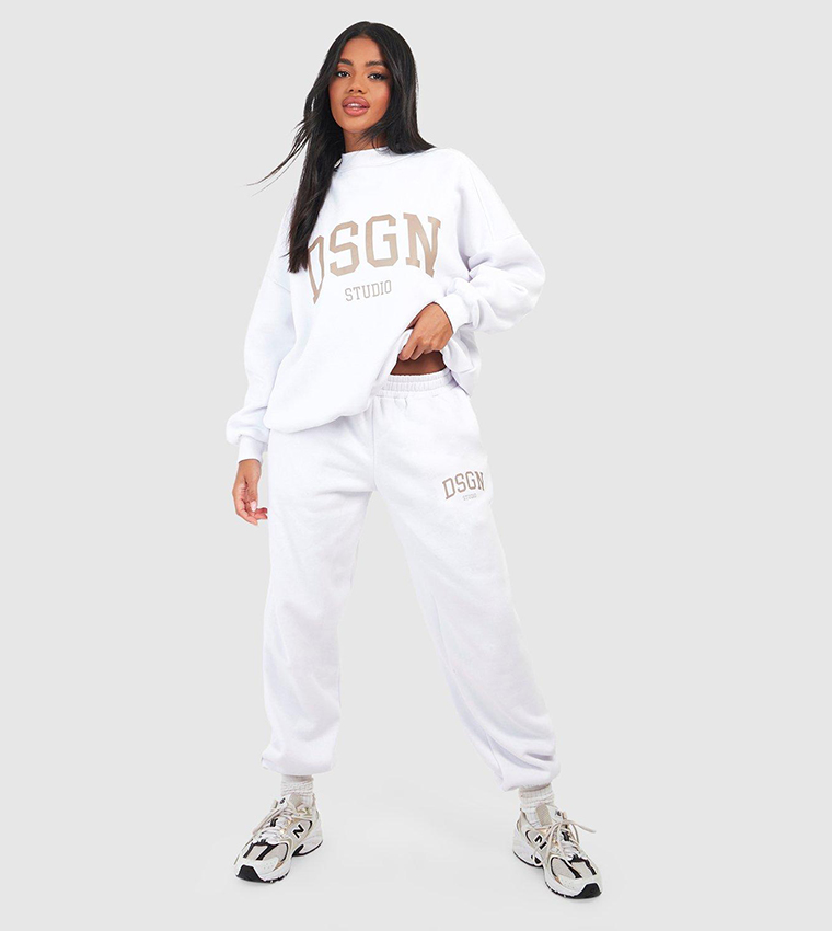 Buy Boohoo Dsgn Studio Slogan Print Sweatshirt Tracksuit In Ecru