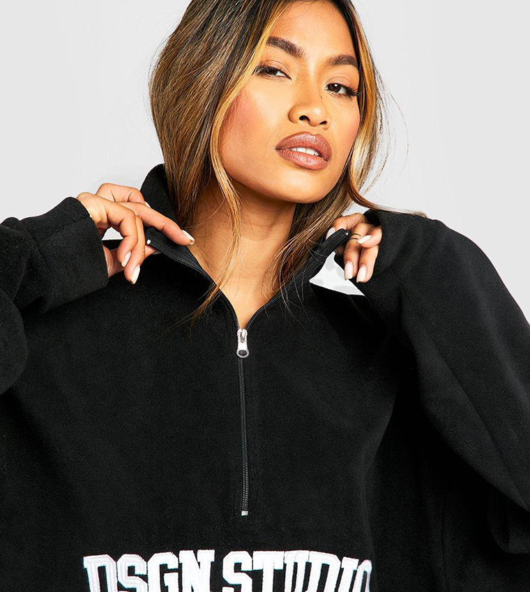 Buy Boohoo Dsgn Studio Slogan Embroidered Half Zip Oversized Sweatshirt ...