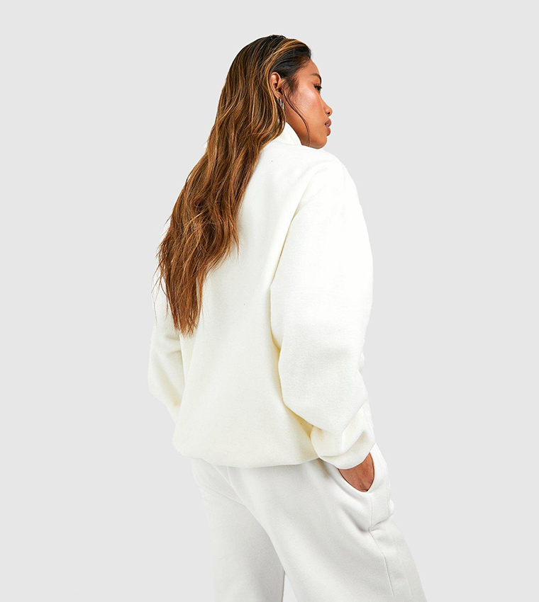 Polar Fleece Pocket Detail Half Zip Oversized Sweatshirt