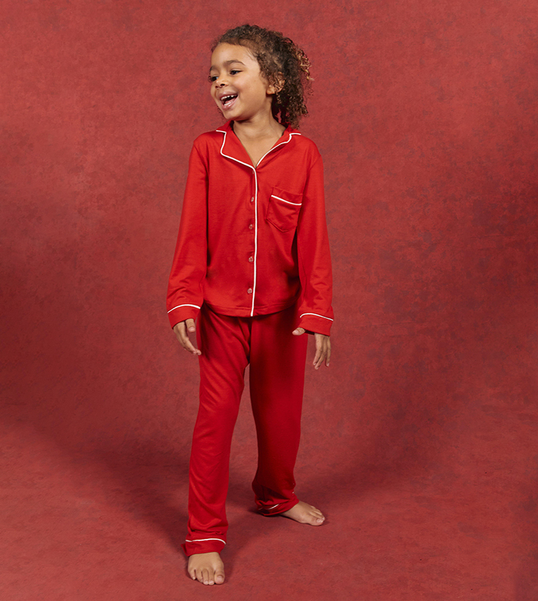 Kids button up discount pajamas