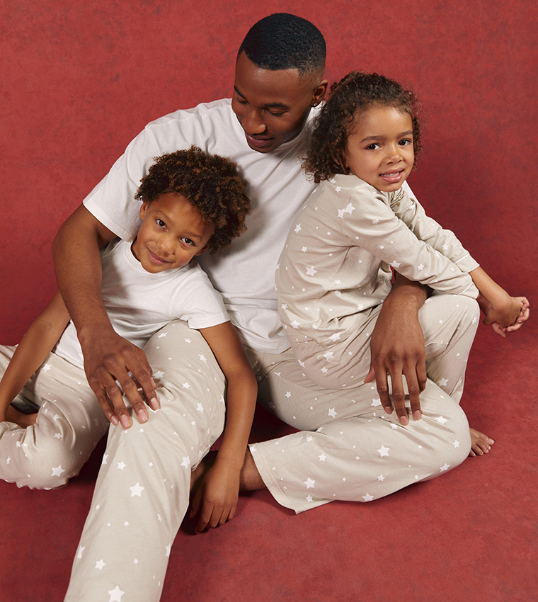 Buy Boohoo Kids Matching Family Christmas Pajama Set In Beige