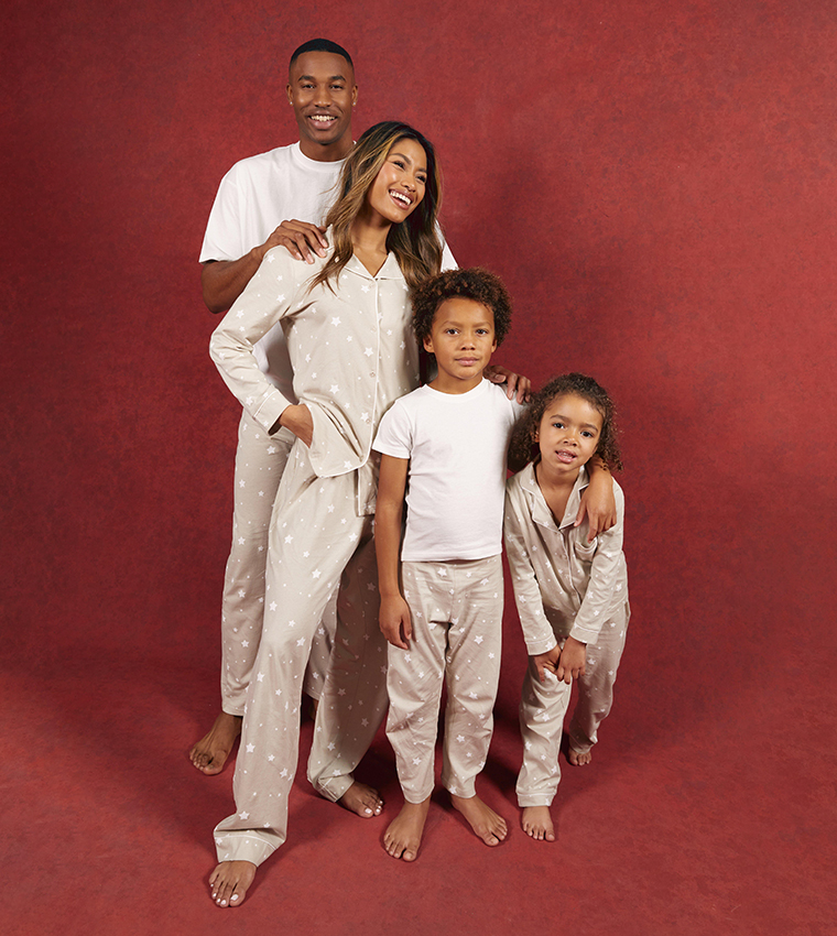 Buy Boohoo Kids Matching Family Christmas Pajama Set In Beige
