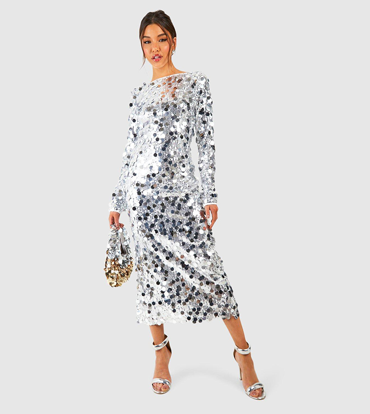 boohoo disc sequin dress boohoo Women's Disc Sequin Bandeau Skater Dress