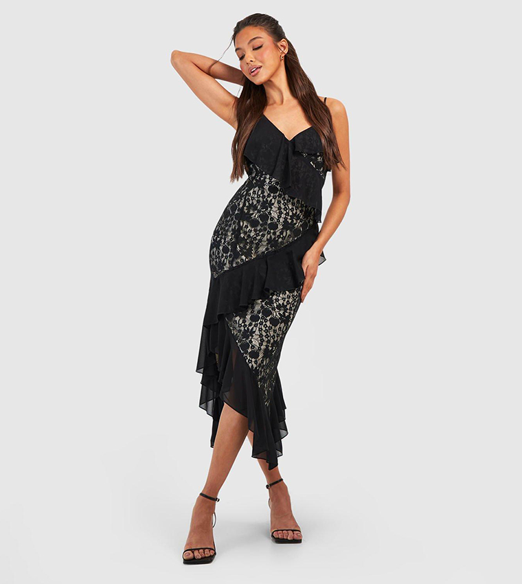 Boohoo lace panelled open back sales midi dress