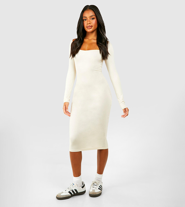 Sweetheart Neck Long Sleeves Midi Dress