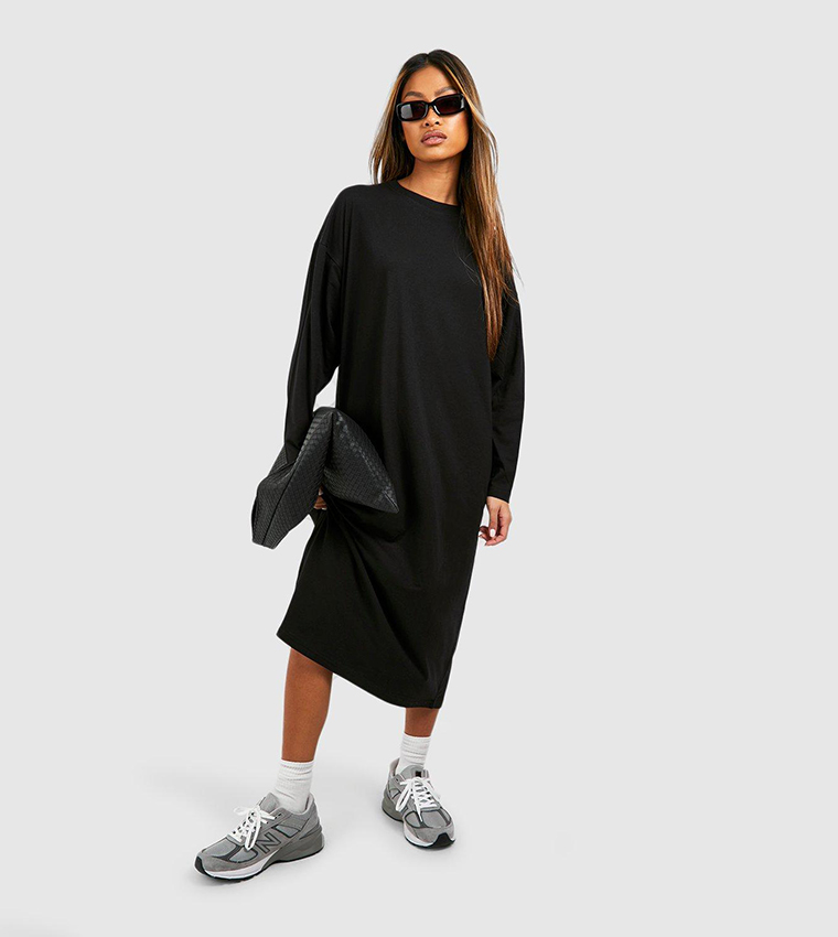 Buy Boohoo Oversized Long Sleeves T Shirt Midi Dress In Black 6thStreet Qatar