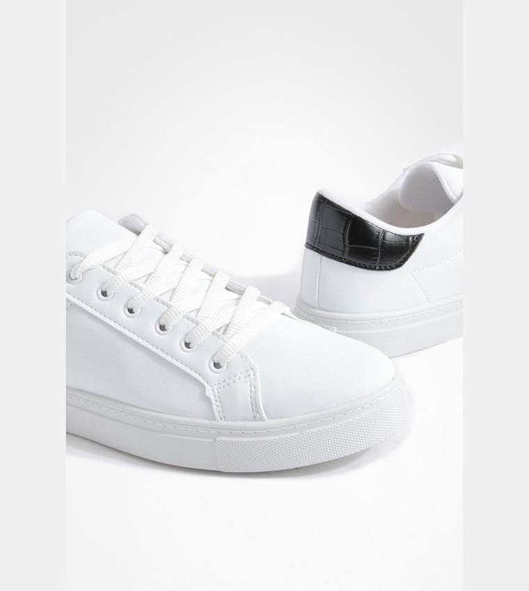 Buy Boohoo Croc Panel Basic Flat Trainers In White 6thStreet UAE