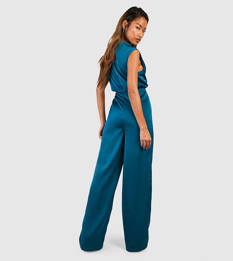 Teal satin sales jumpsuit