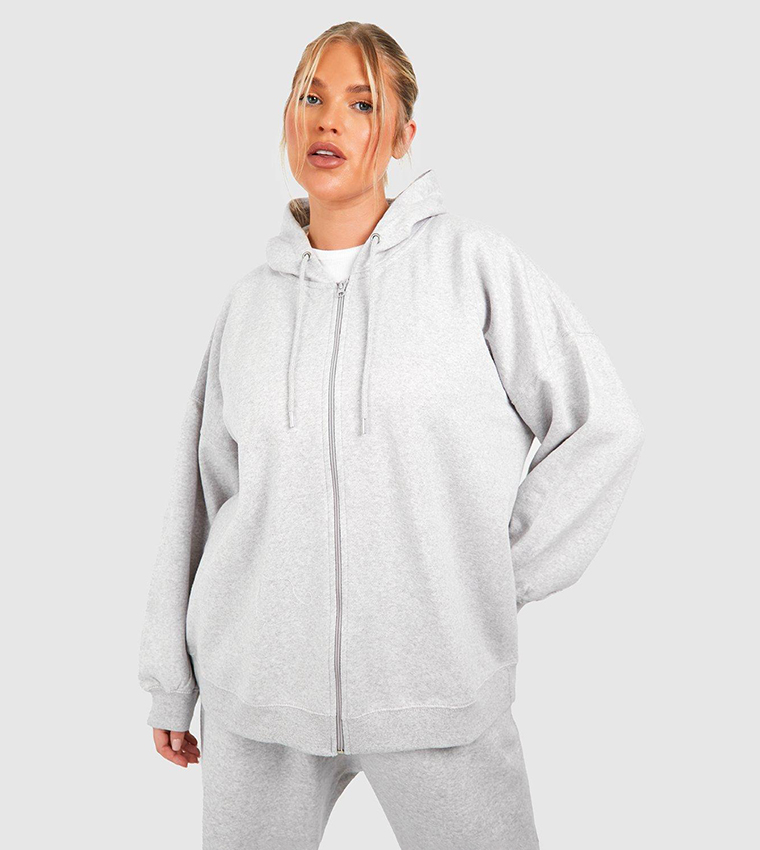 Oversized grey zip discount hoodie