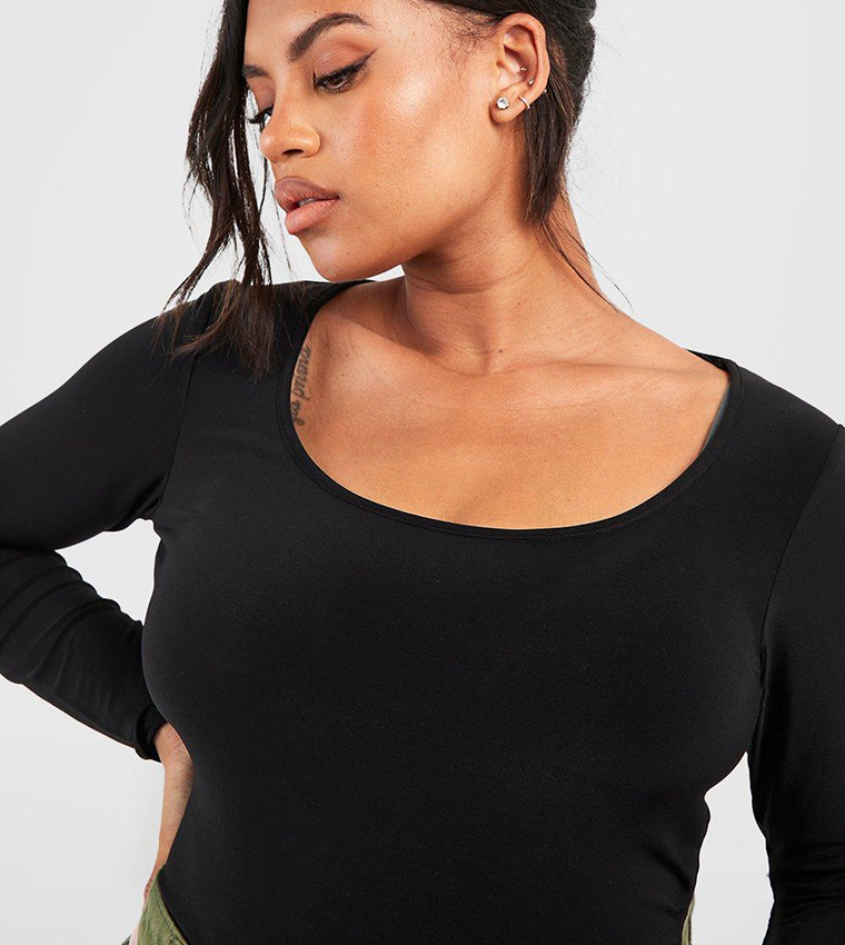 Buy Boohoo Scoop Neck Long Sleeves Bodysuit In Black