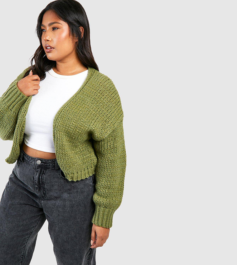 Buy Boohoo Premium Chunky Knit Cardigan In Khaki | 6thStreet UAE