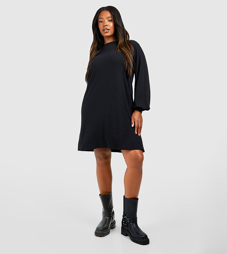 Buy Boohoo Soft Rib Loose Shift Dress In Black 6thStreet Qatar