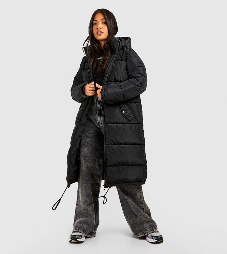 Boohoo black padded coat best sale