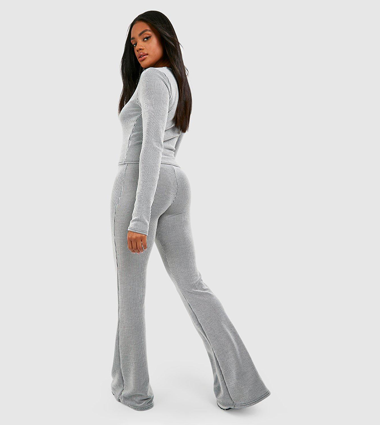 2 Tone Rib Zip Up Top and Flared Trousers
