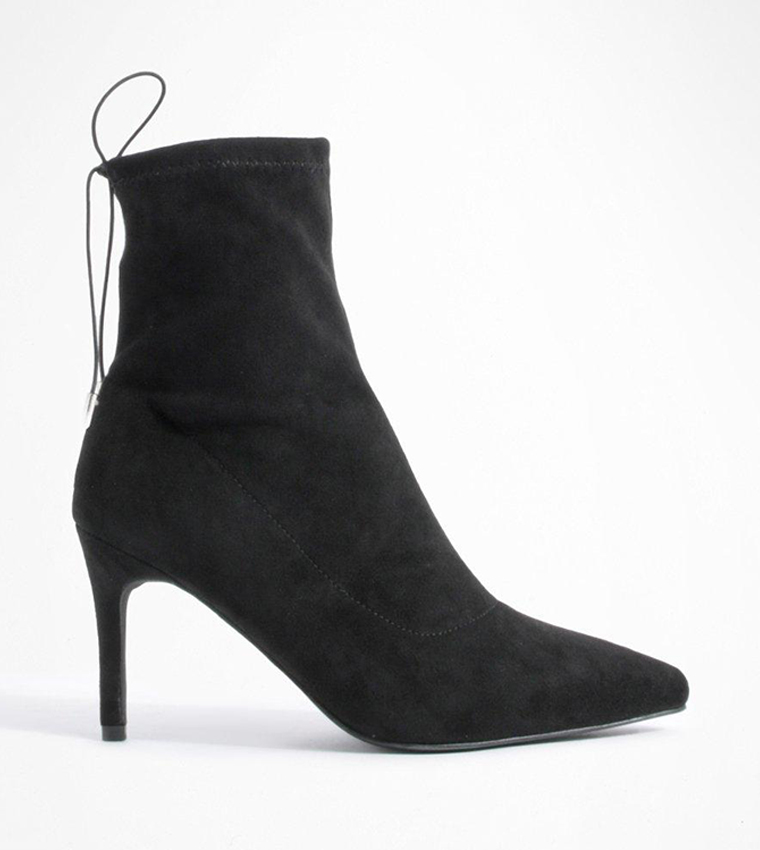 Buy Boohoo Wide Fit Stiletto Tie Detail Sock Ankle Boots In Black