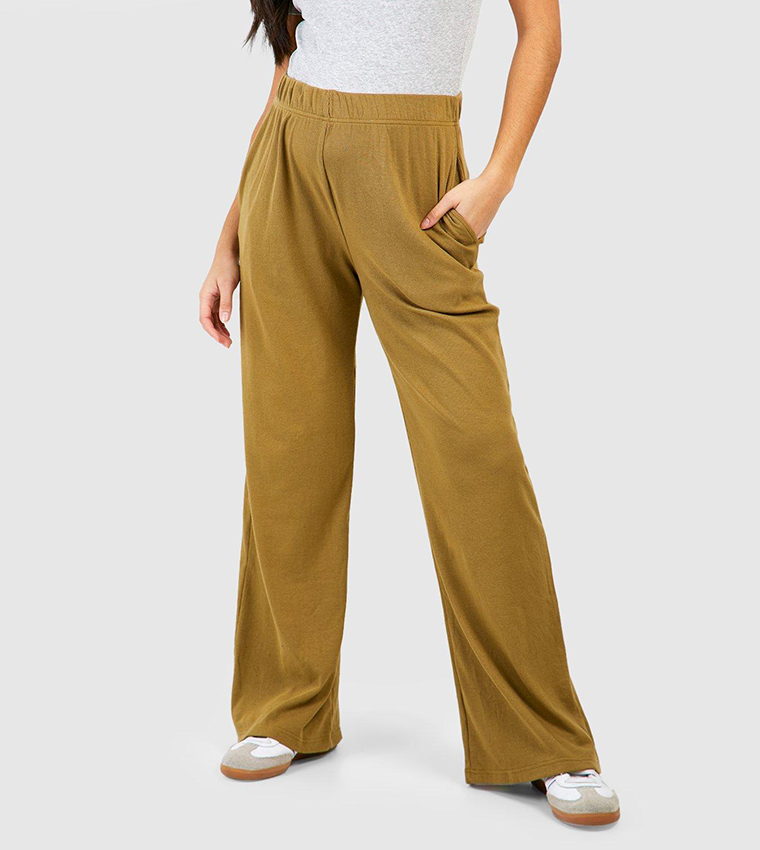 Maternity Khaki Maternity Ribbed Wide Leg Pants