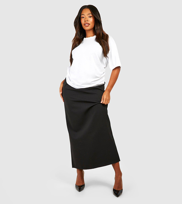 boohoo plus size black skirt