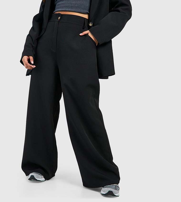 Black Woven Tailored Wide Leg Trousers