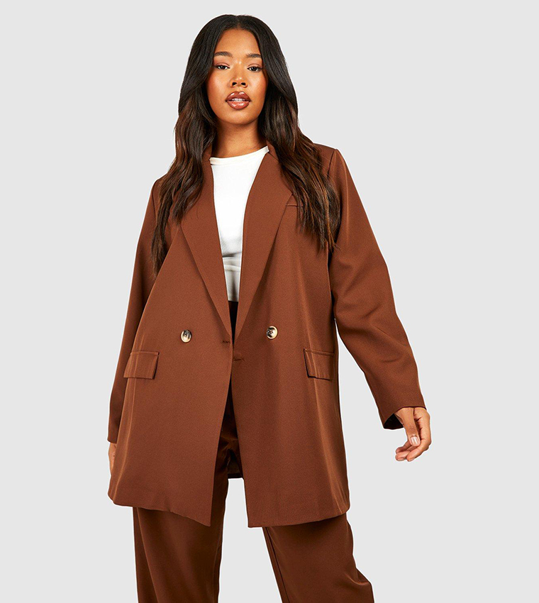 Buy Boohoo Woven Oversized Double Breasted Blazer In Chocolate 6thstreet Kuwait 