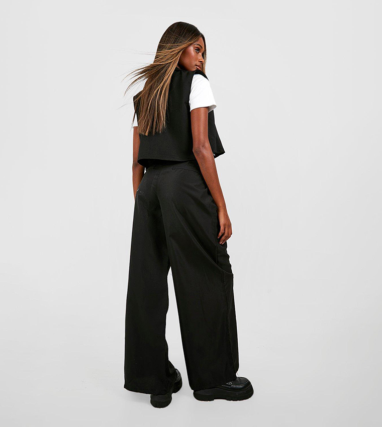 Reverse Waistband Tailored Wide Leg Trousers