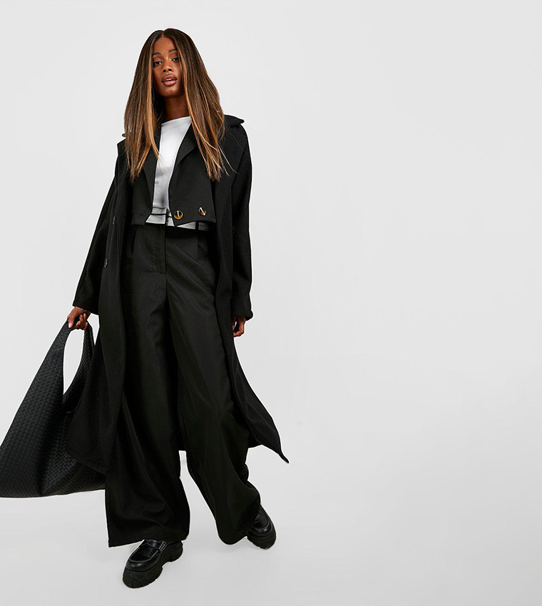 Reverse Waistband Tailored Wide Leg Trousers