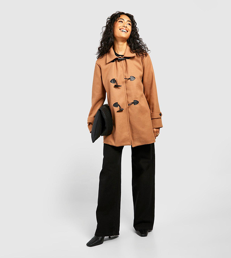 Boohooman overcoat in camel best sale