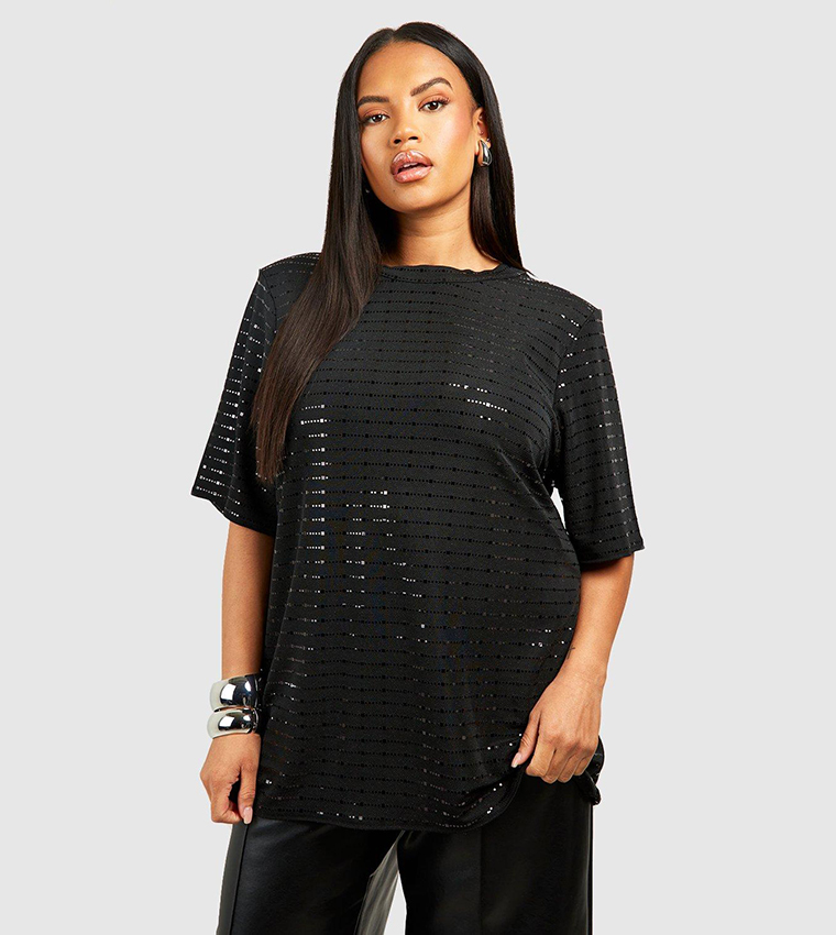 Buy Boohoo Shimmer Shoulder Pad Oversized T Shirt In Black