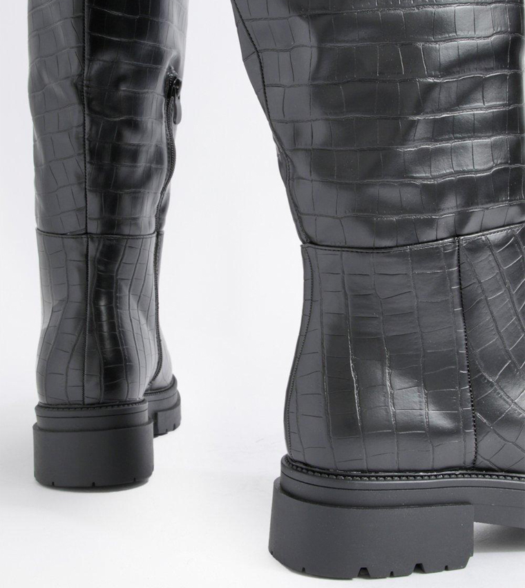 Knee High Black Chunky Croc Boots Buy Boohoo Wide Fit Wide Pull On