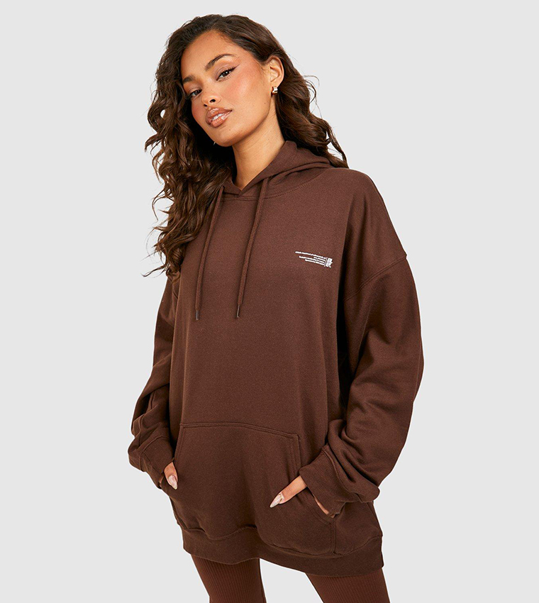 Buy Boohoo Text Print Slogan Printed Oversized Hoodie In CHOCOLATE ...