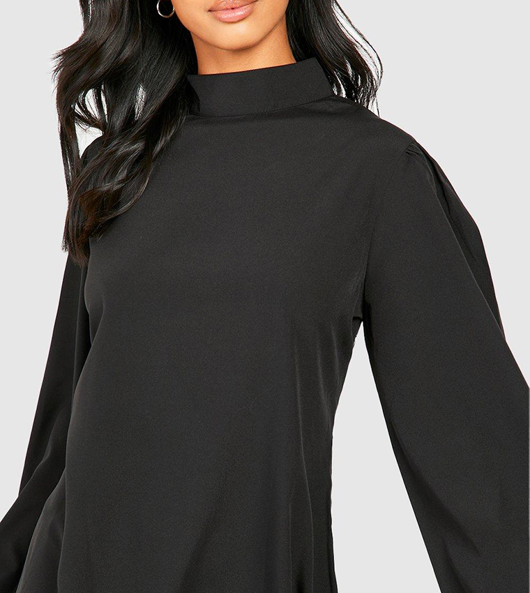 Buy Boohoo Petite High Neck Flare Sleeves Woven Shift Dress