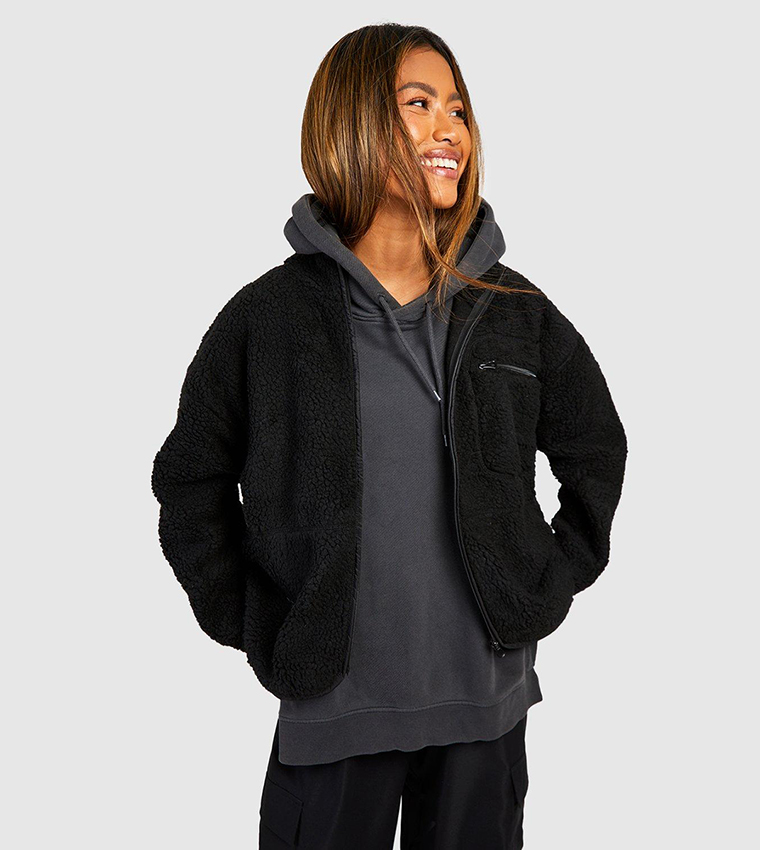 Oversized teddy 2025 jacket black