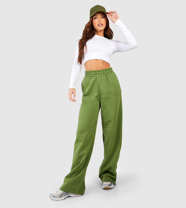 Buy Boohoo Tall Popper Detail Wide Leg Sweatpants In Green