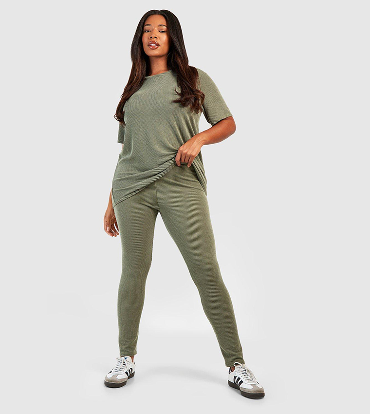 Buy Boohoo Washed Ribbed Leggings In Khaki