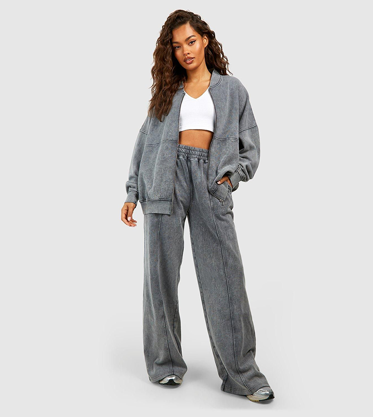 Washed Zip Through Bomber Straight Fit Tracksuit