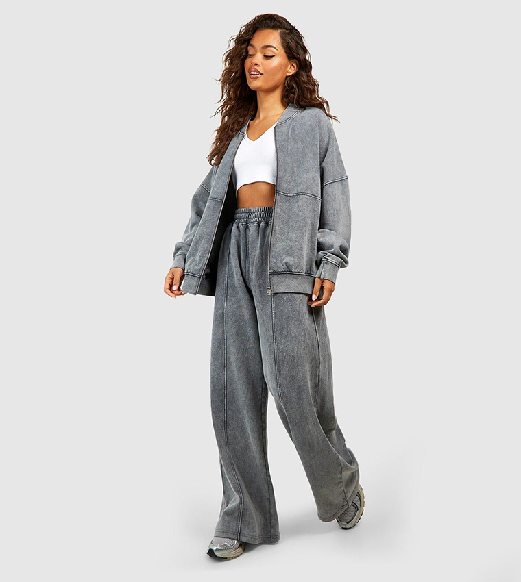 Washed Zip Through Bomber Straight Fit Tracksuit