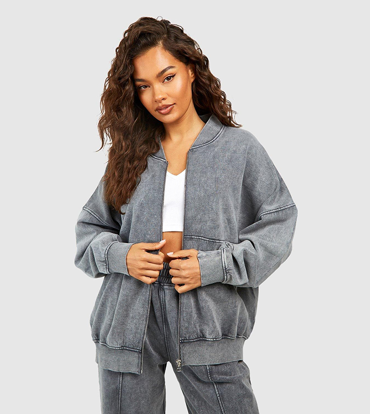 Washed Zip Through Bomber Straight Fit Tracksuit