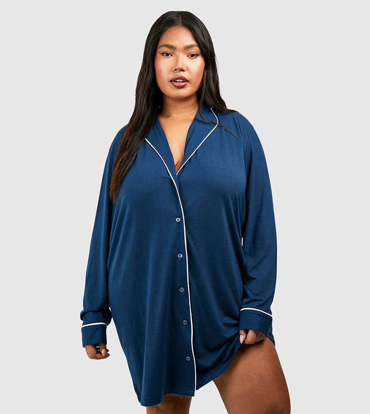 Buy Boohoo Plus Super Soft Piping Detail Long Sleeves Pyjama Night