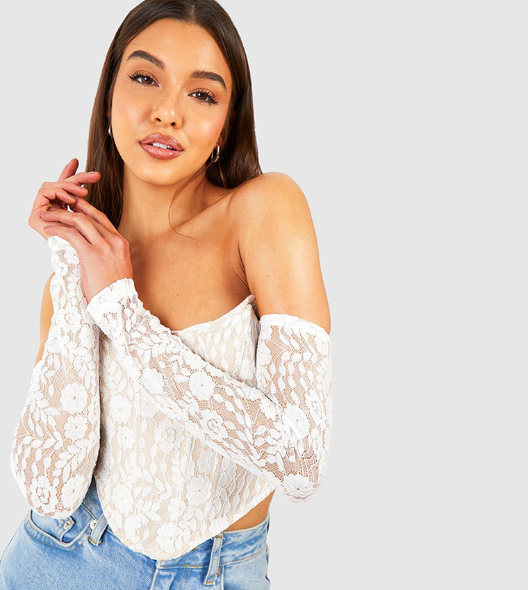 Buy Boohoo Lace Corset Top In Ivory