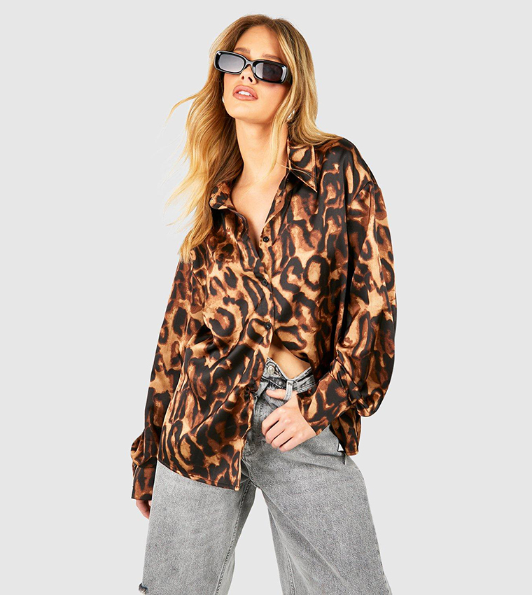 Buy Boohoo Satin Leopard Shirt In Multiple Colors 6thStreet Oman