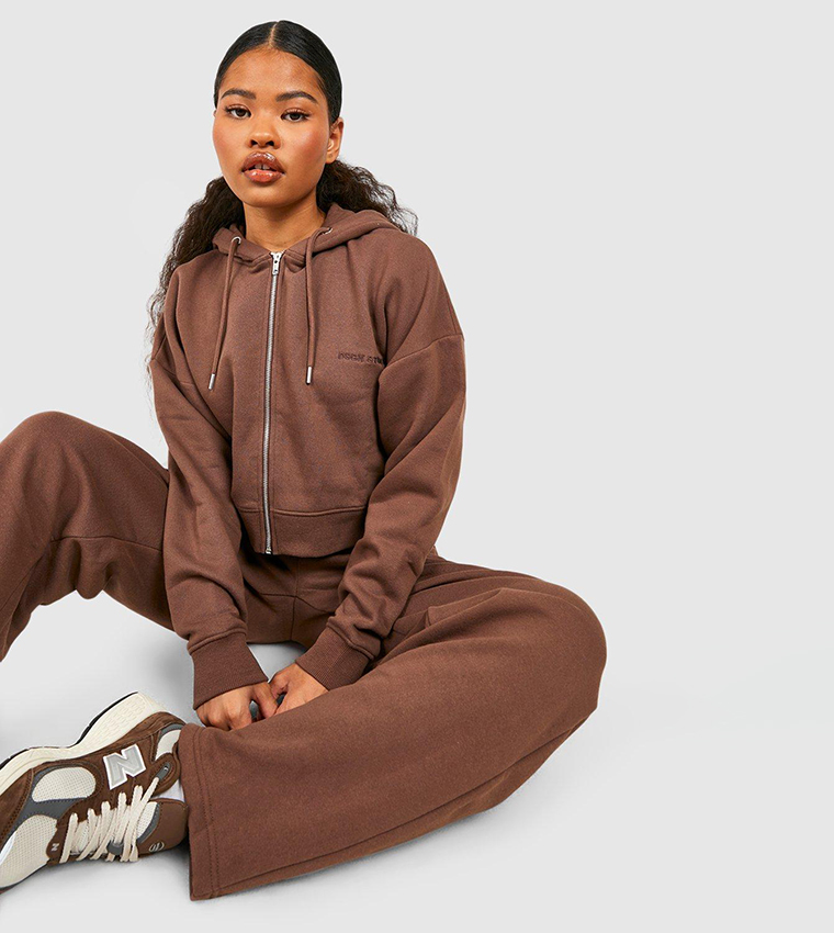 Buy Boohoo Petite Straight Leg Zip Through Tracksuit In Brown | 6thStreet  Kuwait