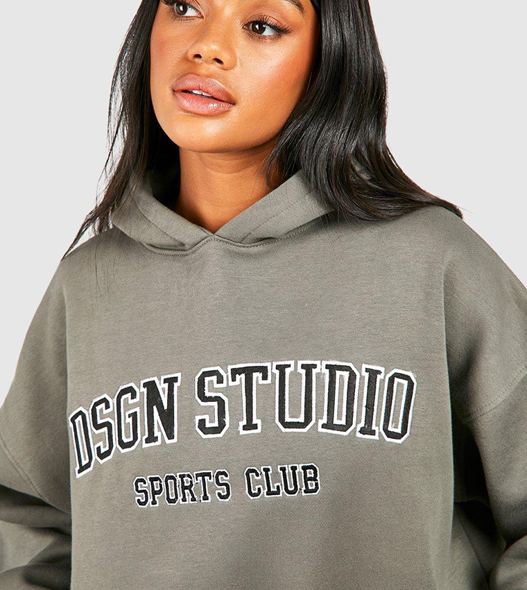 Buy Boohoo Design Studio Applique Oversized Hoodie In Khaki