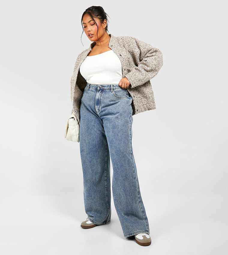 Plus Size Ripped High Waisted Straight Leg Jeans | Karen Millen