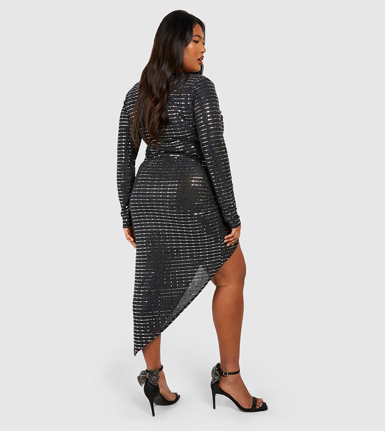 Boohoo plus metallic spot wrap midi dress hotsell