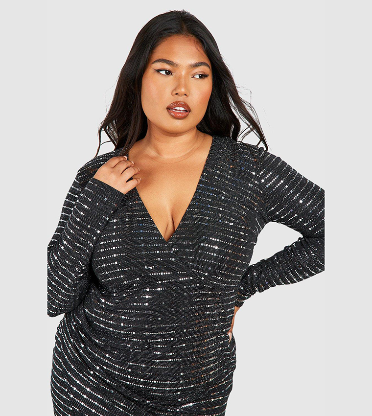 Buy Boohoo Metallic Wrap Midi Dress In Silver | 6thstreet Qatar